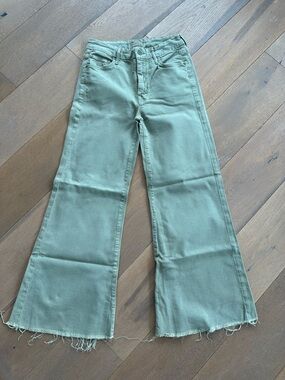 MOTHER Women’s Military Green Wide-Leg Frayed Hem Jeans